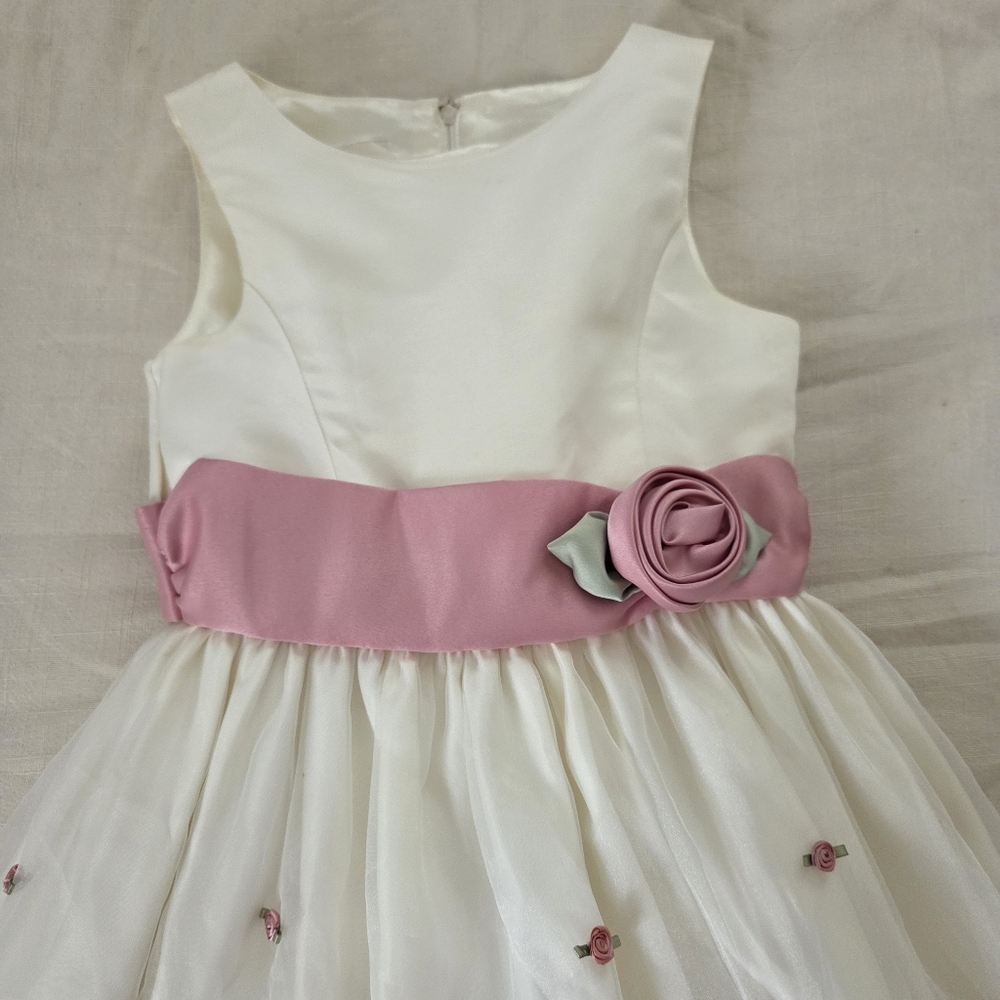 Cinderella Elegant White and Pink Kids Dress Rosebud Scallop Girls 8 - Picture 3 of 14